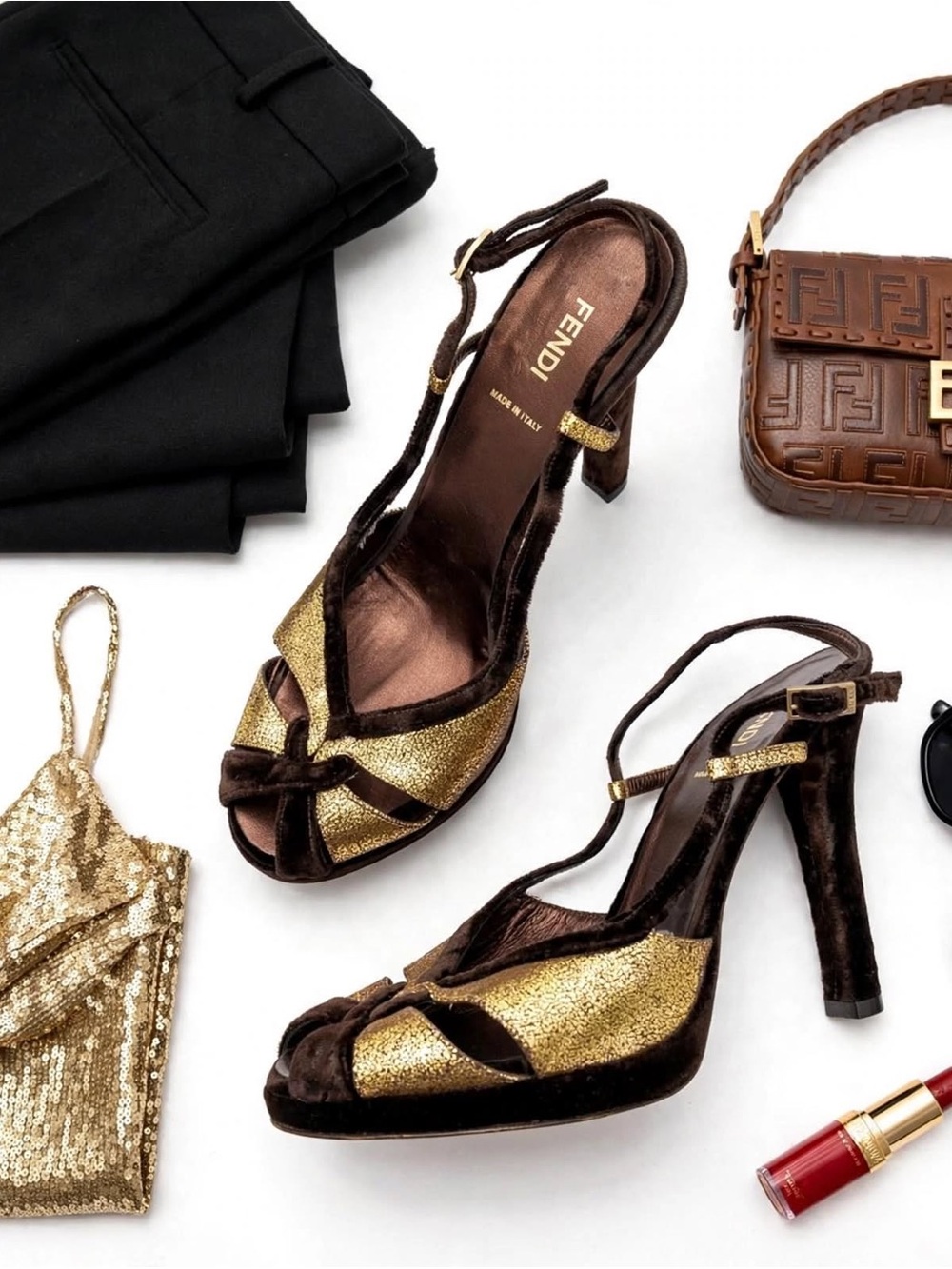 Authentic Fendi Shoes open toe strappy heels with small  platform